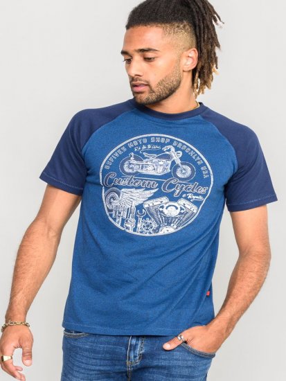 D555 Porter Raglan Sleeve Printed T-Shirt Blue - Тениски - мъжки тениски големи размери