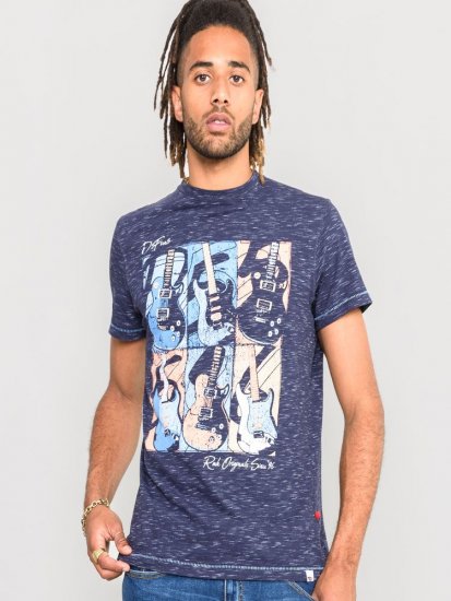 D555 Warner Guitar Printed T-Shirt Navy - Тениски - мъжки тениски големи размери