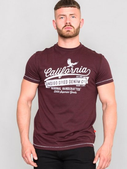 D555 Wharf California Eagle Printed T-Shirt Burgundy - Тениски - мъжки тениски големи размери