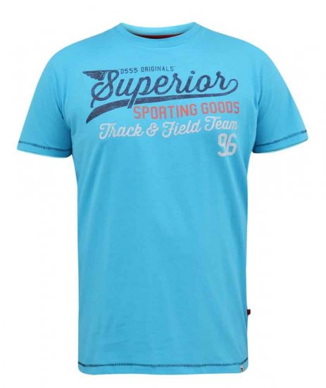 D555 Rushden Superior Printed T-Shirt Turquoise - Тениски - мъжки тениски големи размери