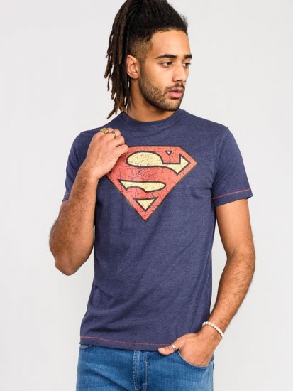 D555 Scampton Official Superman Printed T-Shirt Navy - Тениски - мъжки тениски големи размери