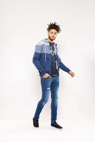 D555 Columbus Cut And Sew Panelled Zip Through Hoody Blue - Суичъри & cуичъри с качулка - мъжки суичъри големи размери