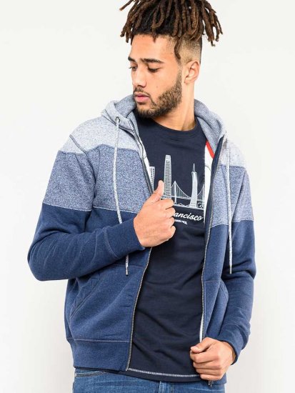 D555 Columbus Cut And Sew Panelled Zip Through Hoody Blue - Суичъри & cуичъри с качулка - мъжки суичъри големи размери