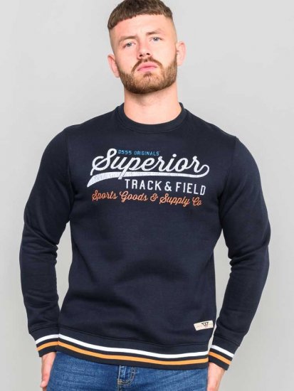 D555 Marlow Printed Crew Neck Sweatshirt Navy - Суичъри & cуичъри с качулка - мъжки суичъри големи размери