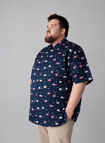 Kam Jeans 6068 Flamingo Short Sleeve Shirt Navy - Ризи - мъжки ризи големи размери