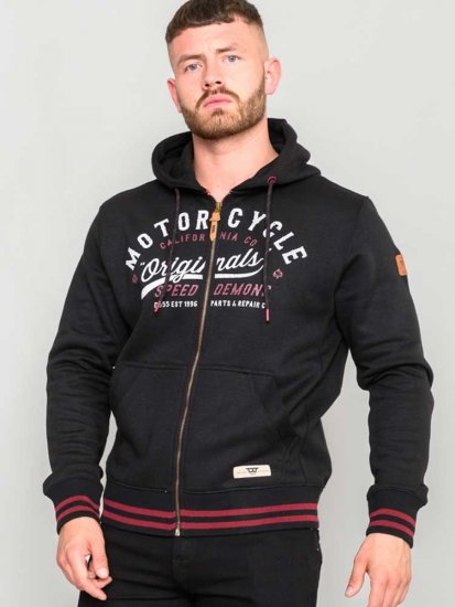 D555 Patrick Full Zip Hoody With 'Motorcycle' Chest Print - Суичъри & cуичъри с качулка - мъжки суичъри големи размери