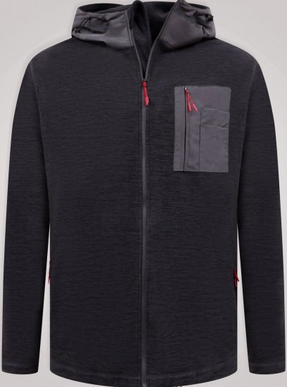 D555 Damien Micro Fleece Zip Through Hoody Черно/Сиво - Суичъри & cуичъри с качулка - мъжки суичъри големи размери