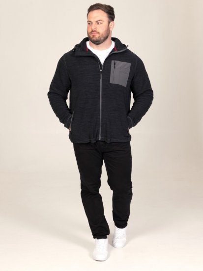 D555 Damien Micro Fleece Zip Through Hoody Черно/Сиво - Суичъри & cуичъри с качулка - мъжки суичъри големи размери