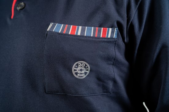 20 Nodi Long Pajamas in Stretch Fleece Cotton with Serafino Collar and Jacket with Pocket and Side Slits Navy - Пижами - мъжки пижами големи размери