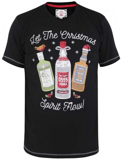D555 SPIRIT Christmas Spirit Printed T-Shirt Black - Тениски - мъжки тениски големи размери