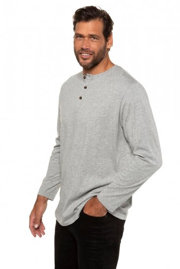 JP1880 702555 Тениска Henley с дълъг ръкав Сиво меланж - Тениски - мъжки тениски големи размери