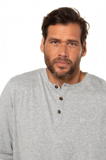 JP1880 702555 Тениска Henley с дълъг ръкав Сиво меланж - Тениски - мъжки тениски големи размери