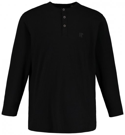 JP1880 702555 Тениска Henley с дълъг ръкав Черно - Тениски - мъжки тениски големи размери