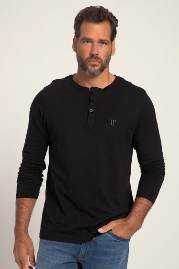 JP1880 702555 Тениска Henley с дълъг ръкав Черно - Тениски - мъжки тениски големи размери