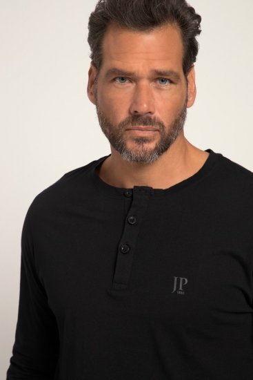 JP1880 702555 Тениска Henley с дълъг ръкав Черно - Тениски - мъжки тениски големи размери