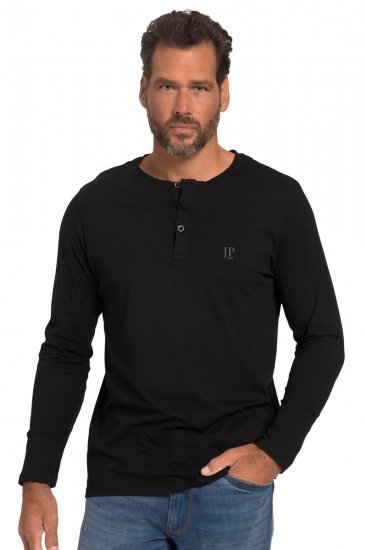 JP1880 702555 Тениска Henley с дълъг ръкав Черно - Тениски - мъжки тениски големи размери