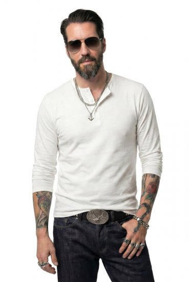 JP1880 702555 Тениска Henley с дълъг ръкав Бяло - Тениски - мъжки тениски големи размери