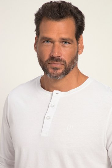 JP1880 702555 Тениска Henley с дълъг ръкав Бяло - Тениски - мъжки тениски големи размери