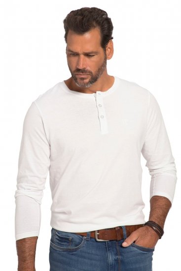 JP1880 702555 Тениска Henley с дълъг ръкав Бяло - Тениски - мъжки тениски големи размери