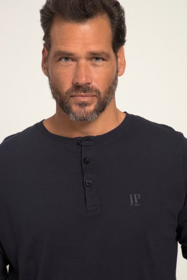 JP1880 702555 Тениска Henley с дълъг ръкав Тъмносиньо - Тениски - мъжки тениски големи размери