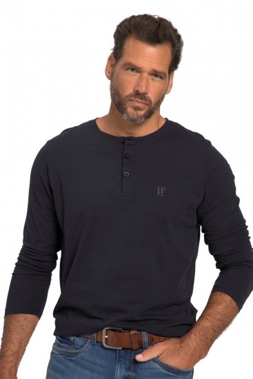 JP1880 702555 Тениска Henley с дълъг ръкав Тъмносиньо - Тениски - мъжки тениски големи размери
