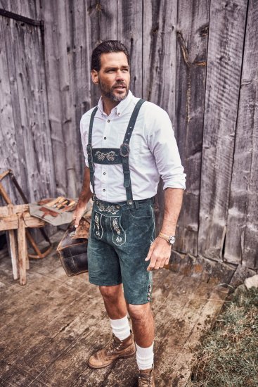 JP1880 Genuine Leather Traditional Lederhosen Shorts Green - Шорти - мъжки къси панталони големи размери