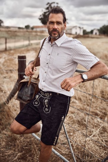 JP1880 Modern Fit Check Print Short Sleeve Shirt Grey - Ризи - мъжки ризи големи размери