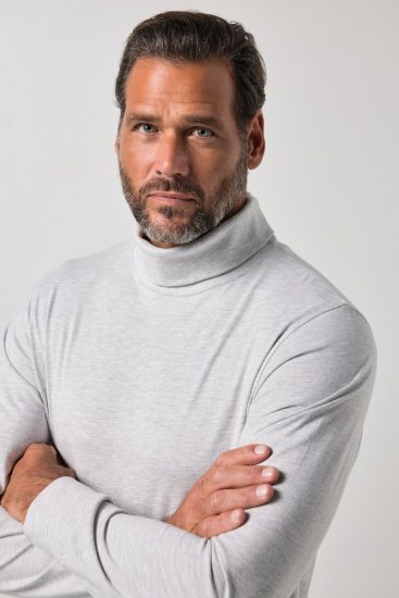 JP1880 723303 Блуза с поло яка и дълъг ръкав Натурален меланж TALL - TALL T-shirts - Тениски за високи мъже