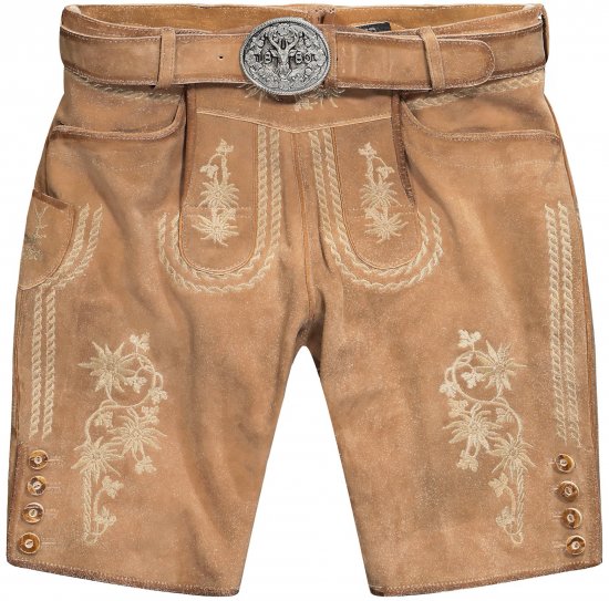 JP1880 Premium Goat Suede Staghorn Embroidery Shorts Leather Brown - Шорти - мъжки къси панталони големи размери