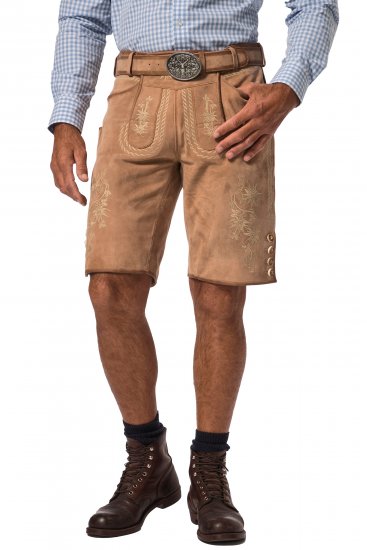 JP1880 Premium Goat Suede Staghorn Embroidery Shorts Leather Brown - Шорти - мъжки къси панталони големи размери