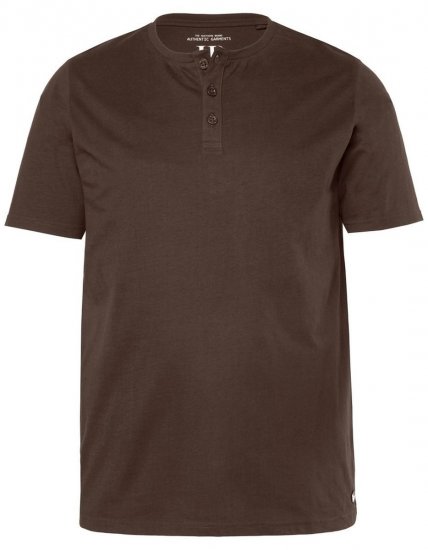 JP1880 Henley Basic T-Shirt with Buttons Brown - Тениски - мъжки тениски големи размери