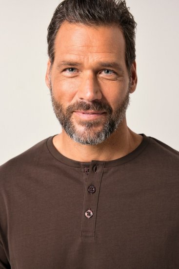JP1880 Henley Basic T-Shirt with Buttons Brown - Тениски - мъжки тениски големи размери