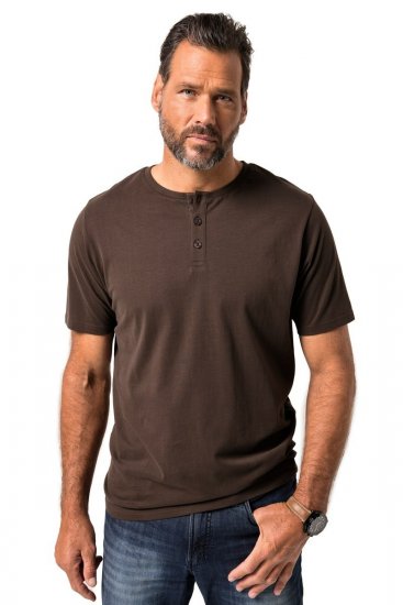 JP1880 Henley Basic T-Shirt with Buttons Brown - Тениски - мъжки тениски големи размери