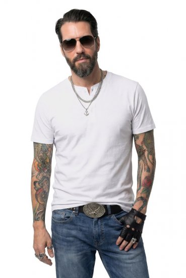 JP1880 726695 Тениска Henley Бяло - Тениски - мъжки тениски големи размери