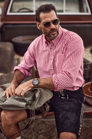 JP1880 Modern Fit Button-Down Collar Long Sleeve Check Shirt Light Red - Ризи - мъжки ризи големи размери