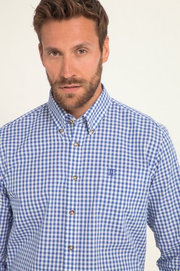 JP1880 Shirt Traditional Checked Long Sleeve Blue - Ризи - мъжки ризи големи размери