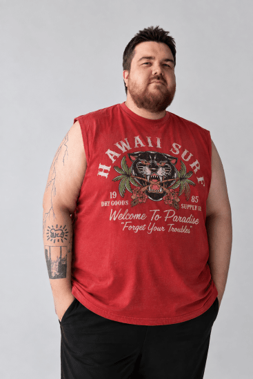 Kam Jeans 5763 Hawaii Surf Vest Sleeveless T-Shirt Washed Red - Тениски - мъжки тениски големи размери