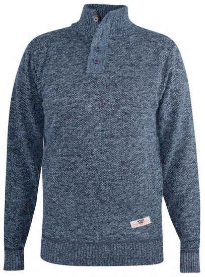 D555 Wilmington Zipper And Button Neck Sweater Blue - Суичъри & cуичъри с качулка - мъжки суичъри големи размери