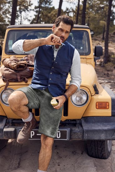 JP1880 Mottled Stretch Knit Stand-up Collar Vest Navy Blue - Якета - мъжки якета големи размери