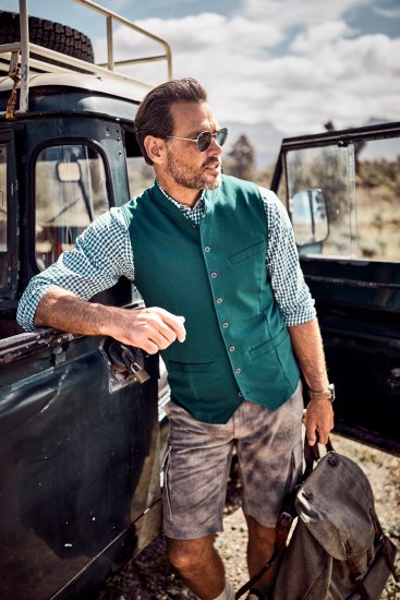 JP1880 Mottled Stretch Knit Stand-up Collar Vest Turquoise Blue - Trachten & Oktoberfest - Октоберфест облекло в големи размери (Trachten)