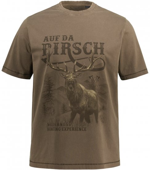 JP1880 Comfortable Fit Vintage Look T-Shirt Light Brown - Тениски - мъжки тениски големи размери