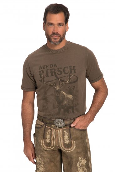 JP1880 Comfortable Fit Vintage Look T-Shirt Light Brown - Тениски - мъжки тениски големи размери