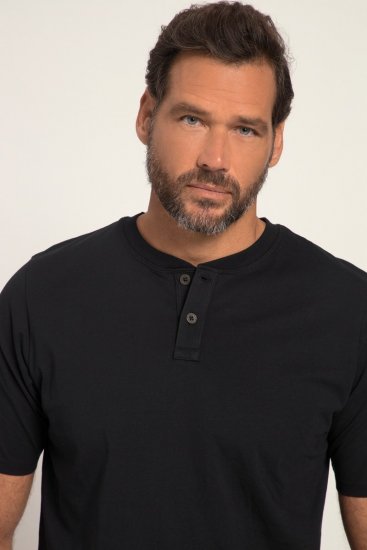 JP1880 818628 Тениска Henley с кройка за корем Черно - Тениски - мъжки тениски големи размери