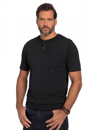 JP1880 818628 Тениска Henley с кройка за корем Черно - Тениски - мъжки тениски големи размери