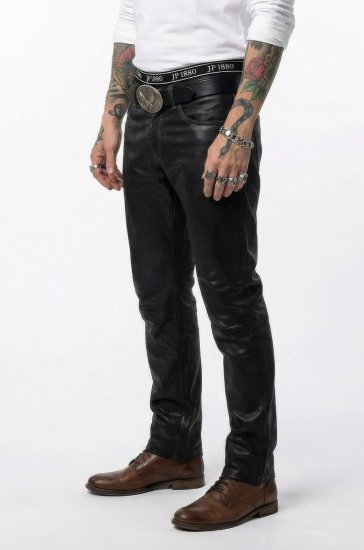 JP1880 Leather Pants Regular Fit Finest Lamb Nappa Black - Дънки и панталони - мъжки Дънки и панталони големи размери