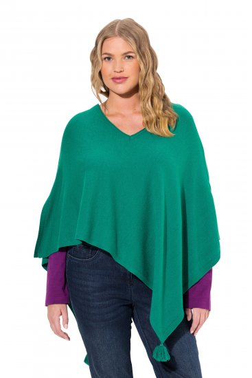 Ulla Popken Knit Pointed Hem Poncho Emerald Green - Суичъри & cуичъри с качулка - 