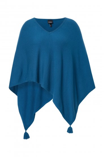 Ulla Popken Knit Pointed Hem Poncho Cerulean - Суичъри & cуичъри с качулка - 