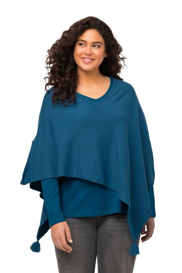 Ulla Popken Knit Pointed Hem Poncho Cerulean - Суичъри & cуичъри с качулка - 
