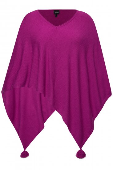 Ulla Popken Knit Pointed Hem Poncho Berry - Суичъри & cуичъри с качулка - 