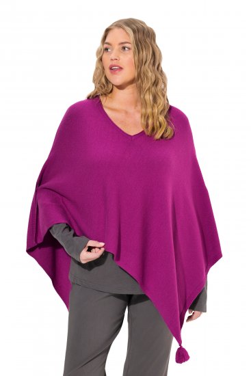 Ulla Popken Knit Pointed Hem Poncho Berry - Суичъри & cуичъри с качулка - 